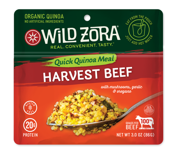 Wild Zora Harvest Beef with organic quinoa, mushrooms, garlic and oregano. Everyday Quinoa Bowl