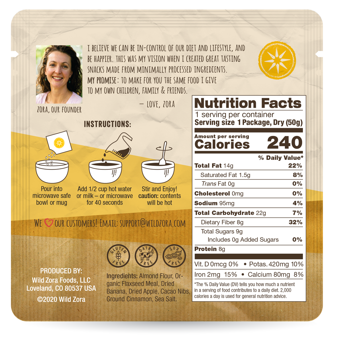 Instant Cereal Banana Bread with Bananas, Almonds & Cacao Nibs Wild